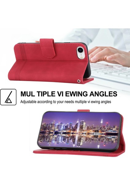 Xstepcase Dierfeng Df-03 Apple Phone 7/8 4.7 Inç / Se (2020) / Se (2022) Için Telefon Kasası, Çizgiler Basmış Deri Koruyucu Telefon Kapağı Cüzdan Standı (Yurt Dışından)