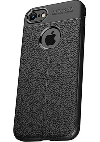 Apple iPhone 7 / 8 Leather Serisi Deri Efekt Silikon Kılıf - Siyah AL3337