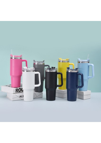 40OZ Paslanmaz Çelik Kahve Kupası Mühürlü Saman Termos Büyük Kapasiteli Araba Vakum Şişesi Seyahat Termos (Yurt Dışından) fiyatları
