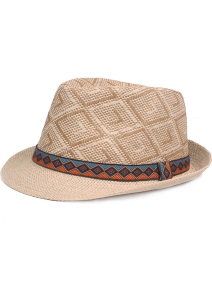 Hasır Melon Şapka Erkek Retro Güneş Şapkası Ilkbahar ve Yaz Caz Şapkası (Yurt Dışından)