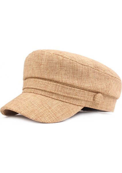 Pamuklu Keten Lacivert Şapka Basit Düz Silindir Şapka Retro Askeri Şapka (Yurt Dışından)