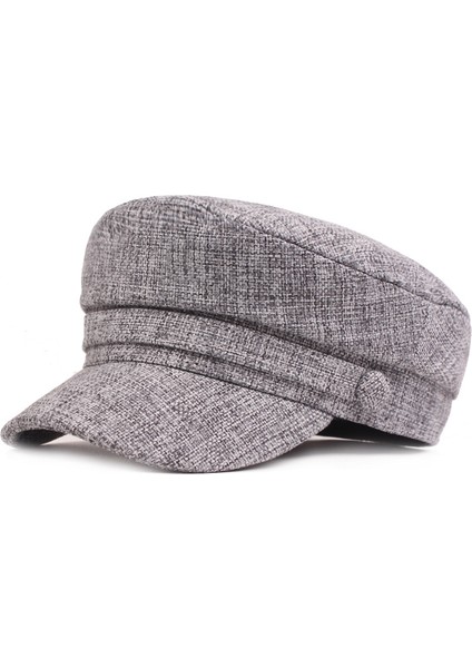 Pamuklu Keten Lacivert Şapka Basit Düz Silindir Şapka Retro Askeri Şapka (Yurt Dışından)