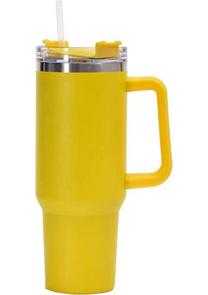 40OZ Paslanmaz Çelik Kahve Kupası Mühürlü Saman Termos Büyük Kapasiteli Araba Vakum Şişesi Seyahat Termos (Yurt Dışından)