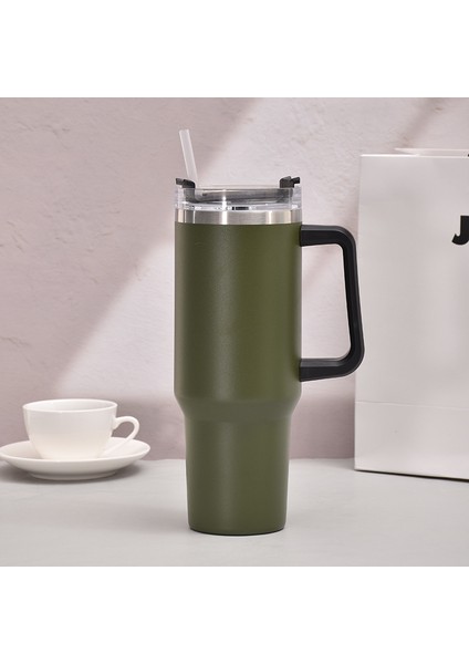 40OZ Paslanmaz Çelik Kahve Kupası Mühürlü Saman Termos Büyük Kapasiteli Araba Vakum Şişesi Seyahat Termos (Yurt Dışından) modelleri