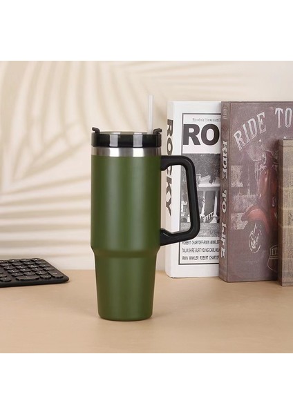40OZ Paslanmaz Çelik Kahve Kupası Mühürlü Saman Termos Büyük Kapasiteli Araba Vakum Şişesi Seyahat Termos (Yurt Dışından) fırsatları