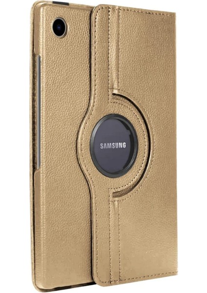 Samsung Galaxy Tab A8 X200 10.5" Uyumlu 360° Dönen Stand Suni Deri Kılıf, Gold