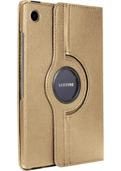 A Shopping Samsung Galaxy Tab A8 X200 10.5" Uyumlu 360° Dönen Stand Suni Deri Kılıf, Gold