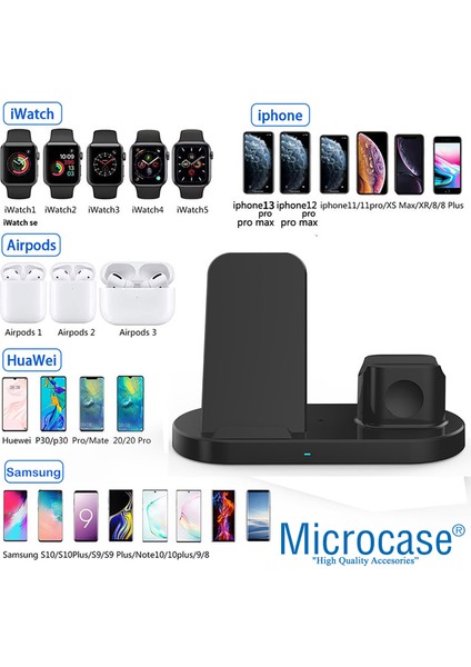 Samsung-Iphone-Apple Watch-Airpods ile Uyumlu 15W 3in1 Manyetik Kablosuz Şarj Standı - AL3756 fiyatları