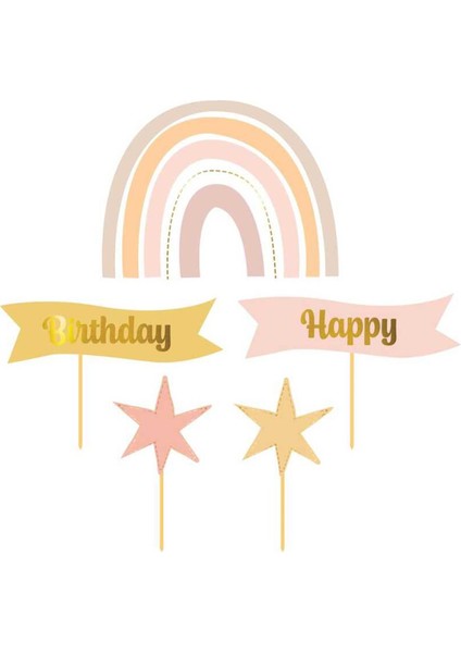 Gökkuşağı Yıldız Happy Birthday Kürdan Set