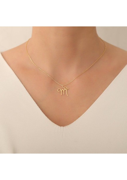 925 Ayar Gümüş Kelebek Detaylı Harf Kolye