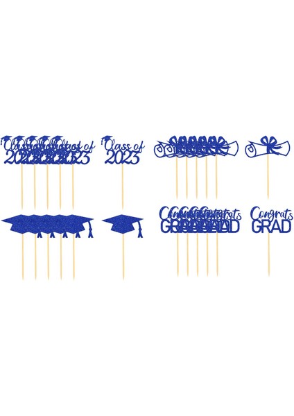24X 2023 Mezuniyet Cupcake Toppers, Kek Ek, Dekoratif Pişirme Dekoru, 2023 Mavi (Yurt Dışından)