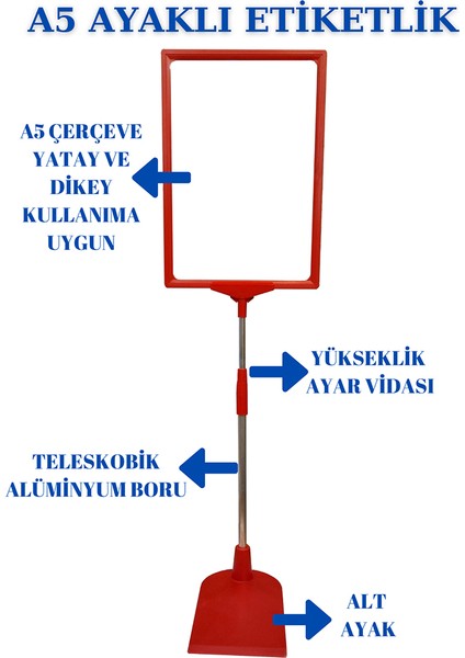 5 Adet Kırmızı A5 Ayaklı Etiketlik Sepet Etiketi Çerçeveli Etiketlik Eşek Askılık Etiketi