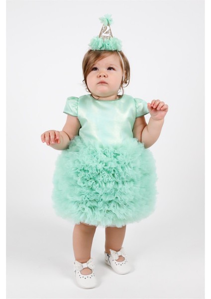 Mint Kısa Kollu Tütülü Bebek Prenses Elbise - Lina