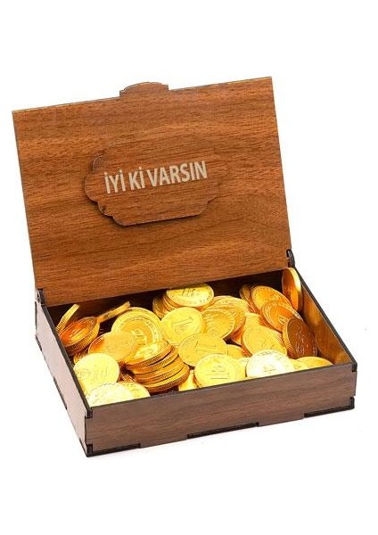 Sevdiklerinize Özel Ahşap Kutusunda Para Çikolata ( Iyi Ki Varsın Yazılı )