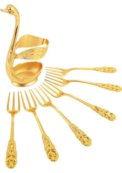 6 Adet Buzlu Çay Şeker Çatal Aureate ile Kuğu Sahibi (Yurt Dışından) modelleri