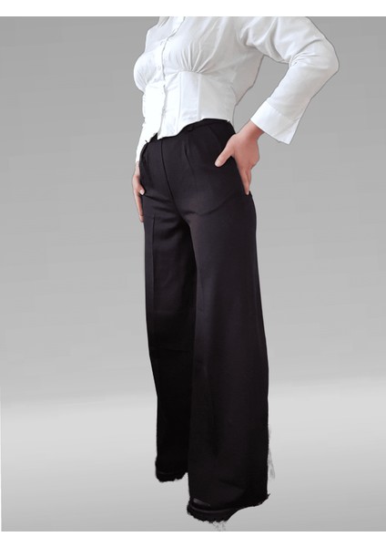 Bol Kesim Siyah Pantolon - 10019 modelleri
