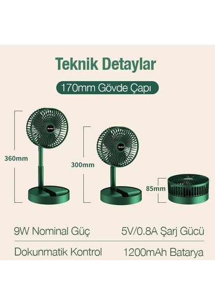 3 Modlu Dokunmatik Oynar Başlıklı Taşınabilir Şarjlı Masaüstü Vantilatör Fan Ev Ofis Masaüstü Fan