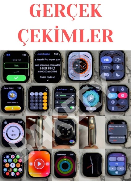 Hk9 Pro Max 2.02 Uyumlu Amoled Ekran Akıllı Saat 3 Kordon Kiliteme 2023 Serisi Gps Siri hk9 watch 8