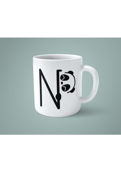 N Harfi Panda Alfabe Baskılı Kupa Bardak