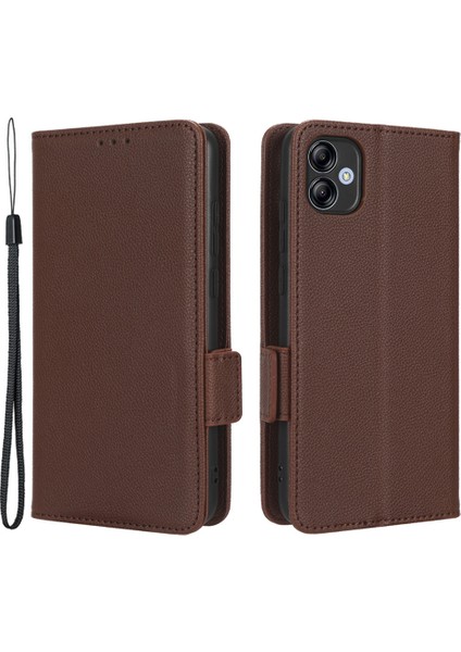 Samsung Galaxy A04E Için 4g Pu Deri Cüzdan Telefon Kılıfı Çift Manyetik Toka Litchi Doku Şok Geçirmez Flip Stand Kapağı (Yurt Dışından)