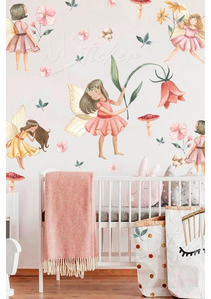 Çiçek Perileri ve Mantarlar Çocuk Bebek Odası Sticker Seti fiyatları