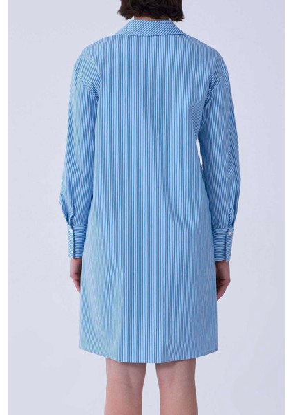 Yaka Detaylı Çizgili Günlük Elbise Mavi - Beyaz Y2111041_394 fiyatları