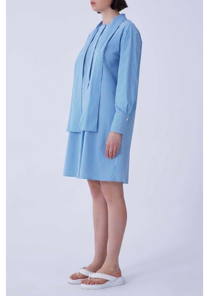 Yaka Detaylı Çizgili Günlük Elbise Mavi - Beyaz Y2111041_394 modelleri