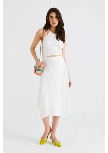 Dekolteli Triko Elbise Ekru Y2279106_049