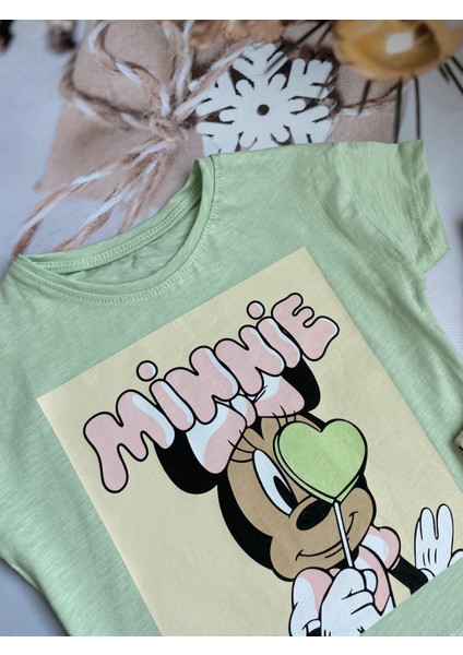 Kız Çocuk Minnie Mouse Baskılı T-Shirt ve Kapri Tayt Takım