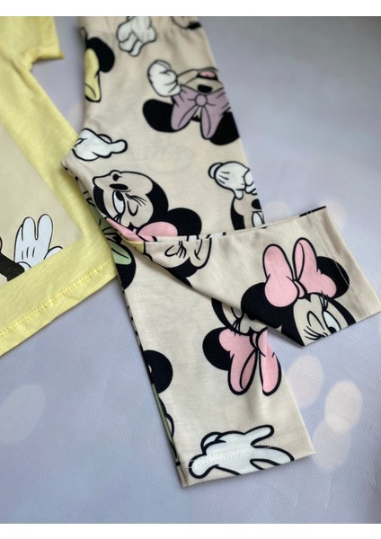 Kız Çocuk Minnie Mouse Baskılı T-Shirt ve Kapri Tayt Takım