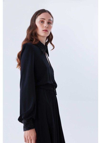 Uzun Kollu Dekolteli Elbise Siyah K2211505_001 modelleri