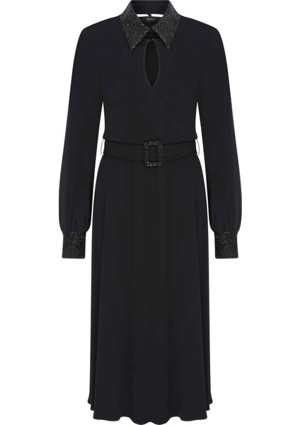 Uzun Kollu Dekolteli Elbise Siyah K2211505_001 indirimleri