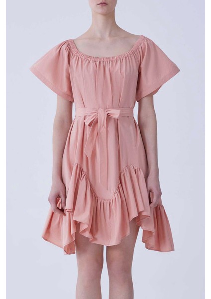 Asimetrik Kesim Mini Boy Günlük Elbise Pembe Y2111075_038