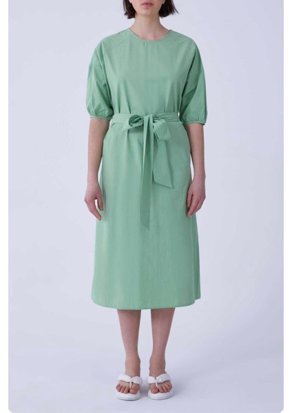 Kuşaklı Midi Elbise Yeşil Y2111070_012