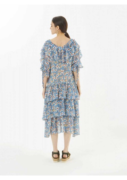 Çiçek Desenli Elbise Mavi Y9911016_036 indirimleri