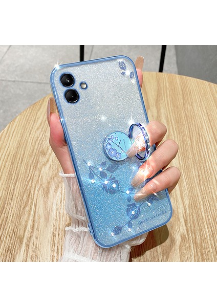Samsung Galaxy A04 4g (164.4 x 76.3 x 9.1 Mm) Parıltılı Gradyan Tpu Kasa Rinestone Çiçek Telefon Kapağı Halka Kickstand ile (Yurt Dışından) fırsatları