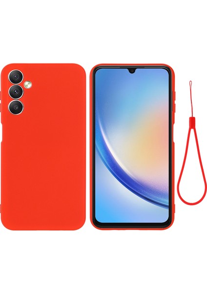 Samsung Galaxy A24 Için 4g Telefon Kılıfı Sıvı Silikon Yumuşak Astar Koruyucu Telefon Kapağı Kayışlı (Yurt Dışından)