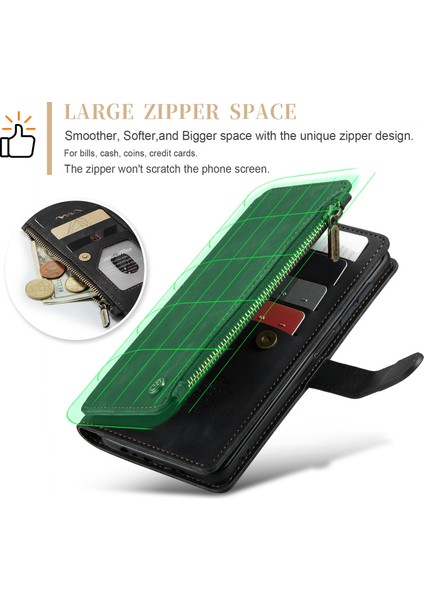 Samsung Galaxy A24 4g Pu Deri Deri Stand Telefon Kılıfı Zipper 10 Kart Yuvası Cüzdan Kapağı (Yurt Dışından) fırsatları