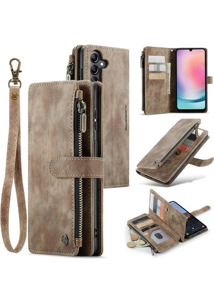 Samsung Galaxy A24 4g Pu Deri Deri Stand Telefon Kılıfı Zipper 10 Kart Yuvası Cüzdan Kapağı (Yurt Dışından)