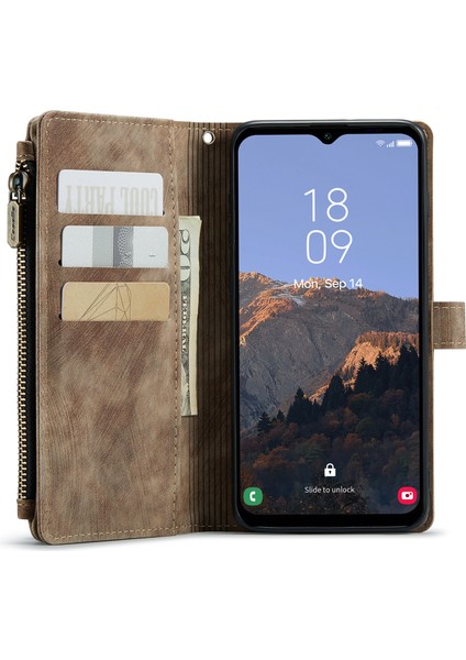 Samsung Galaxy A24 4g Pu Deri Deri Stand Telefon Kılıfı Zipper 10 Kart Yuvası Cüzdan Kapağı (Yurt Dışından)
