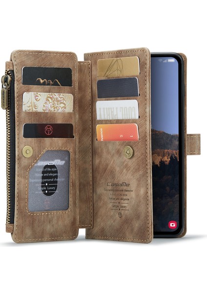 Samsung Galaxy A24 4g Pu Deri Deri Stand Telefon Kılıfı Zipper 10 Kart Yuvası Cüzdan Kapağı (Yurt Dışından)