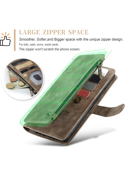 Samsung Galaxy A24 4g Pu Deri Deri Stand Telefon Kılıfı Zipper 10 Kart Yuvası Cüzdan Kapağı (Yurt Dışından)