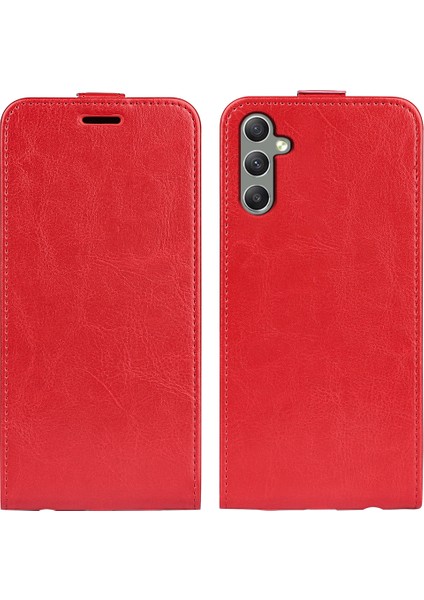 Samsung Galaxy A24 4g Dikey Flip Kart Tutucu Telefon Kılıfı Çılgın At Doku Pu Deri Kapak (Yurt Dışından)