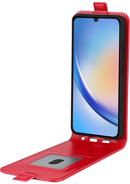 Samsung Galaxy A24 4g Dikey Flip Kart Tutucu Telefon Kılıfı Çılgın At Doku Pu Deri Kapak (Yurt Dışından) modelleri