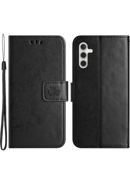 Samsung Galaxy A24 Için 4g Baskılı Kelebek Çiçek Telefon Kılıfı Pu Deri Cüzdan Stand Telefon Kapağı Kayış (Yurt Dışından)