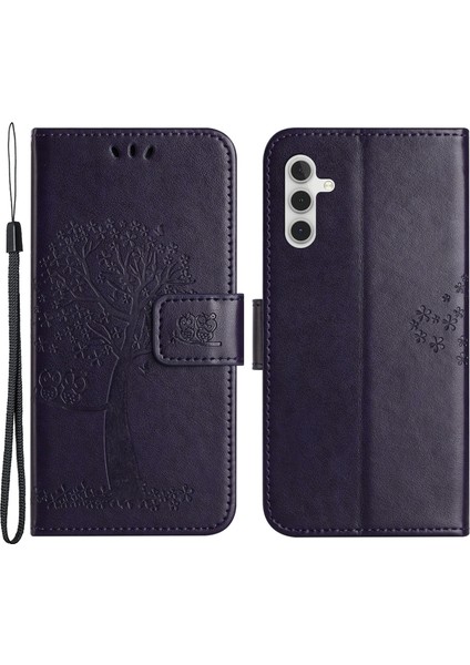 Samsung Galaxy A24 Için 4g Telefon Cüzdan Kılıfı Baykuş Ağacı Baskılı Pu Deri Stand Telefon Kapağı (Yurt Dışından)
