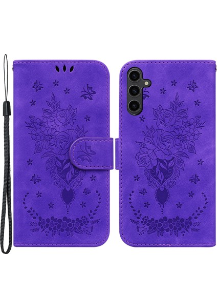 Samsung Galaxy A24 Için 4g Manyetik Flip Pu Deri Stand Kılıfı Gül Kelebek Basılı Telefon Kabuğu Kapağı (Yurt Dışından)