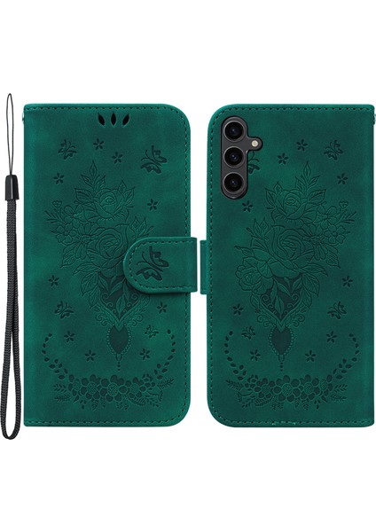 Samsung Galaxy A24 Için 4g Manyetik Flip Pu Deri Stand Kılıfı Gül Kelebek Basılı Telefon Kabuğu Kapağı (Yurt Dışından)