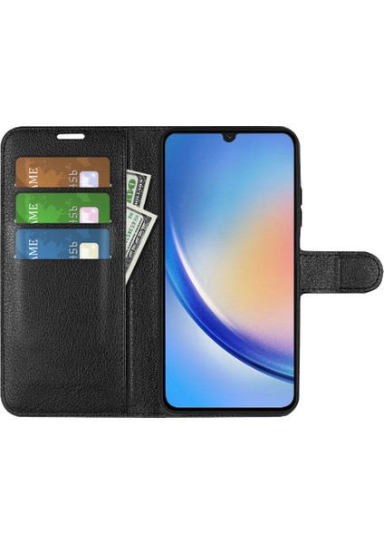 Samsung Galaxy A24 Için 4g Pu Deri Cüzdan Kabuğu Litchi Doku Telefon Kılıfı Flip Stand Kapağı (Yurt Dışından)
