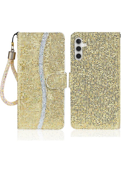 Samsung Galaxy A24 Için 4g Glitter Sparkle Ekleme Telefon Kılıfı Pu Deri Stand Cüzdan Kapağı Kayış (Yurt Dışından)